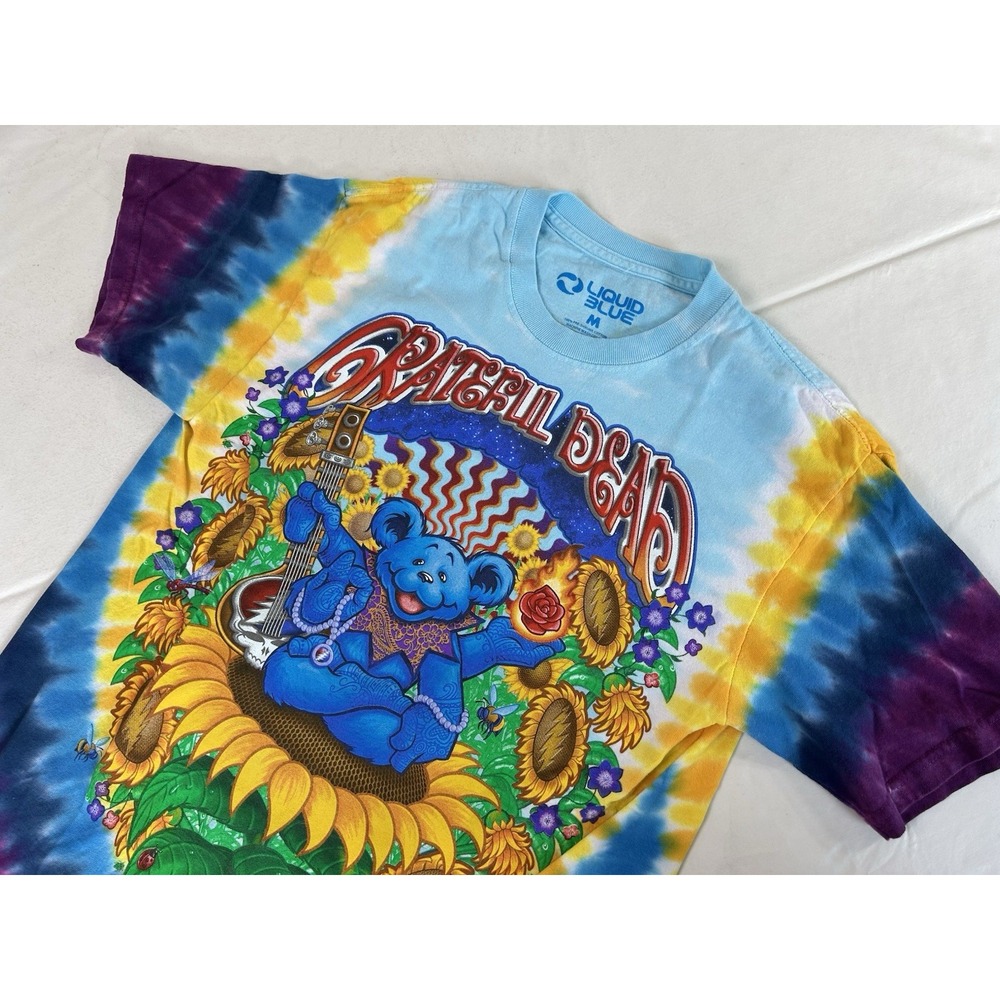 Vintage Liquid Blue Grateful Dead Inspiration Bear Tie Dye Shirt Unisex Medium